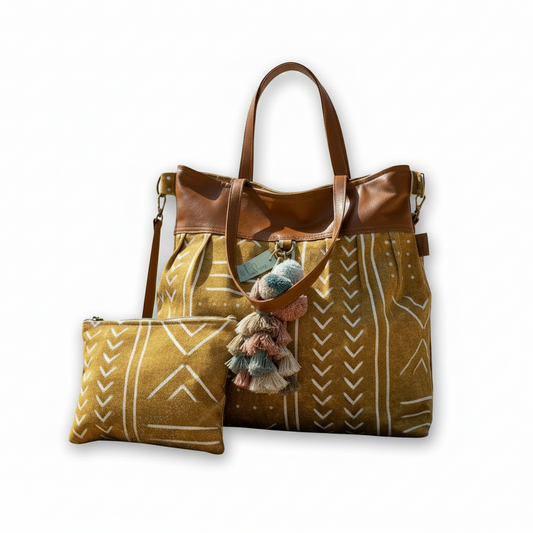 Tan Mudcloth Weekender