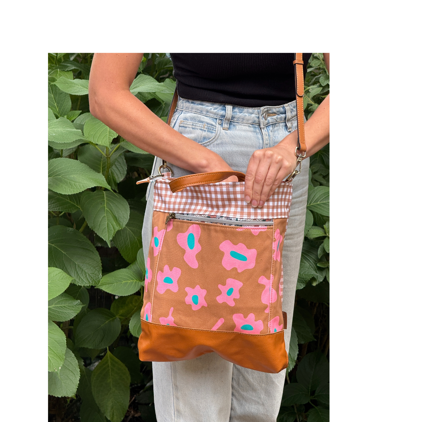 Floral Tote/Brown Gingham