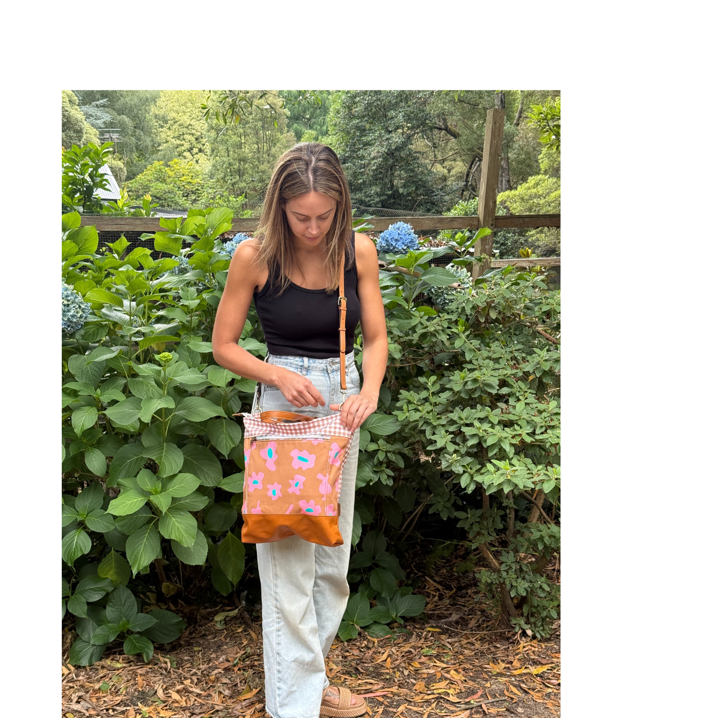 Floral Tote/Brown Gingham