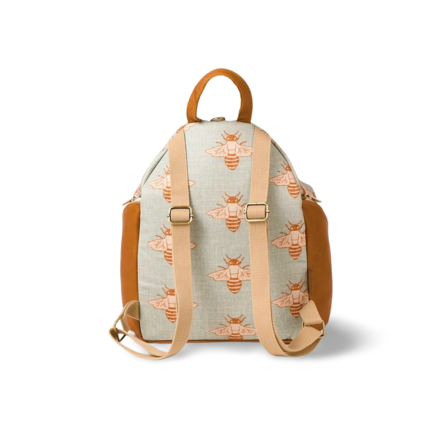 backpack back in bee printed canvas with leather trim