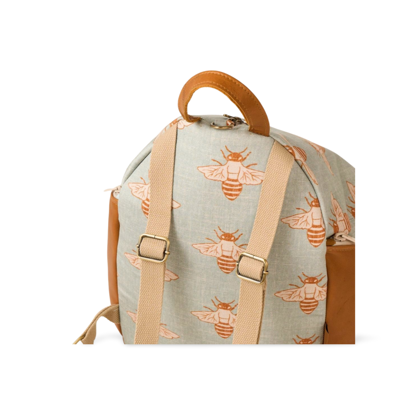 backpack back  straps in bee printed canvas with leather trim