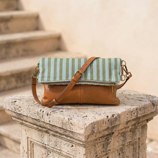 Blue Green Stripe Fold over Bag