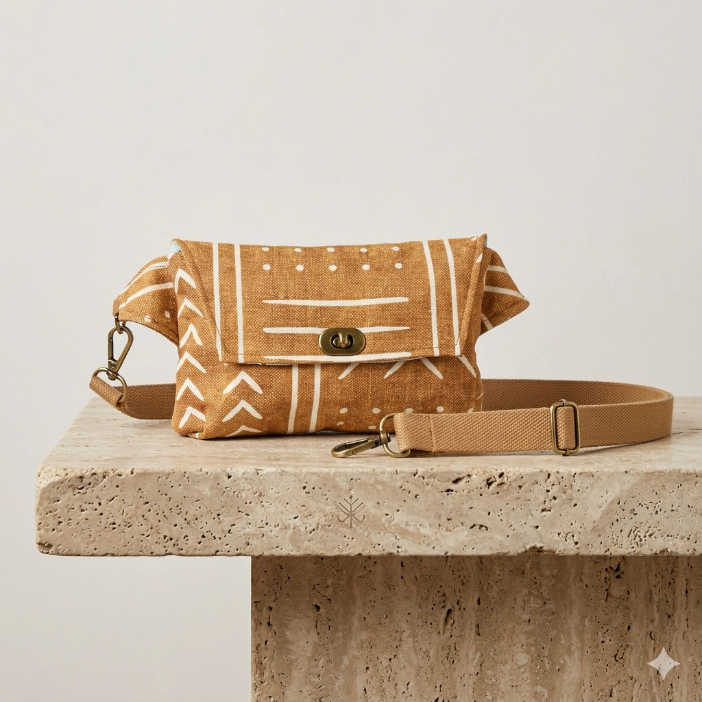 Tan Mudcloth Travel Sling