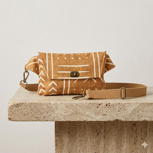 Tan Mudcloth Travel Sling