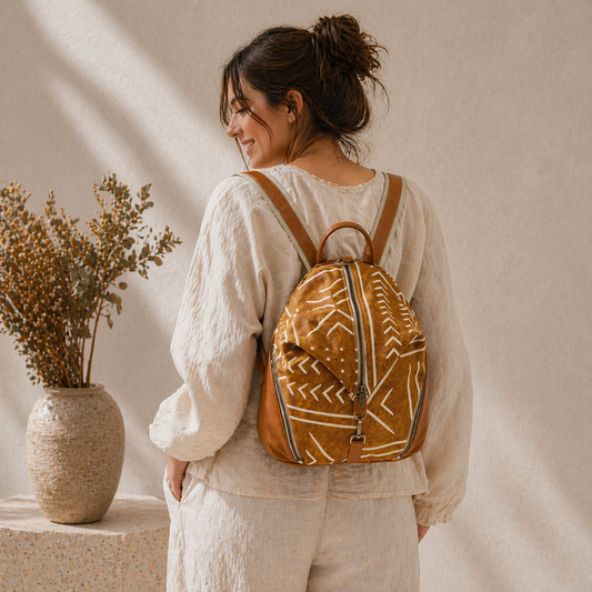 Tan Mudcloth Backpack