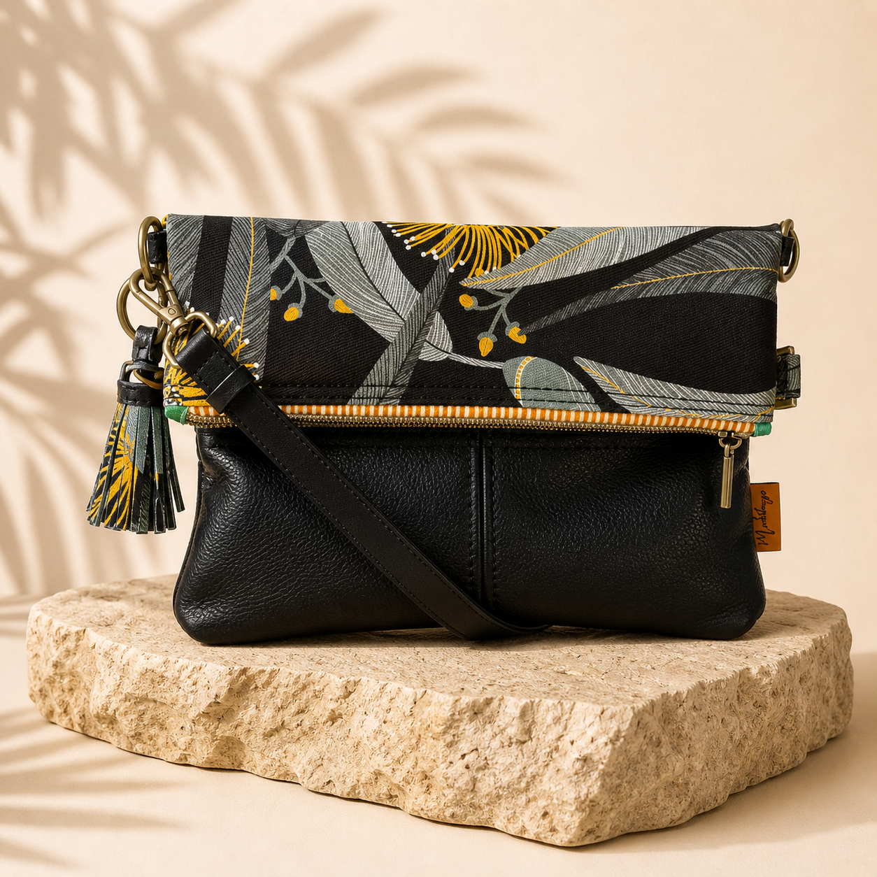 Yellow eucalyptus foldover Bag