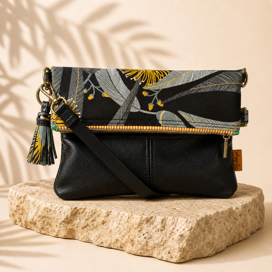Yellow eucalyptus foldover Bag