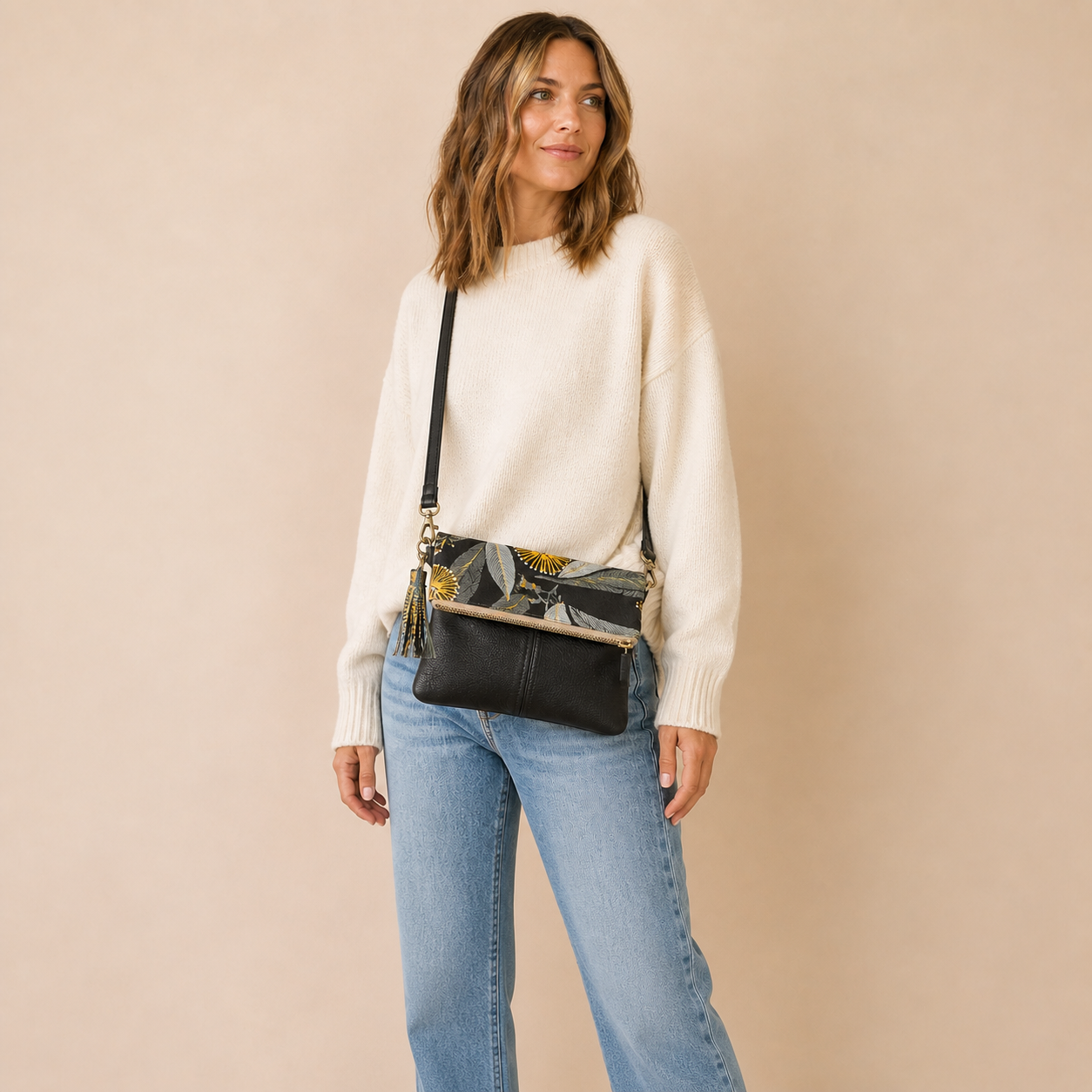Yellow eucalyptus foldover Bag