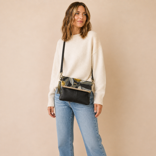Yellow eucalyptus foldover Bag