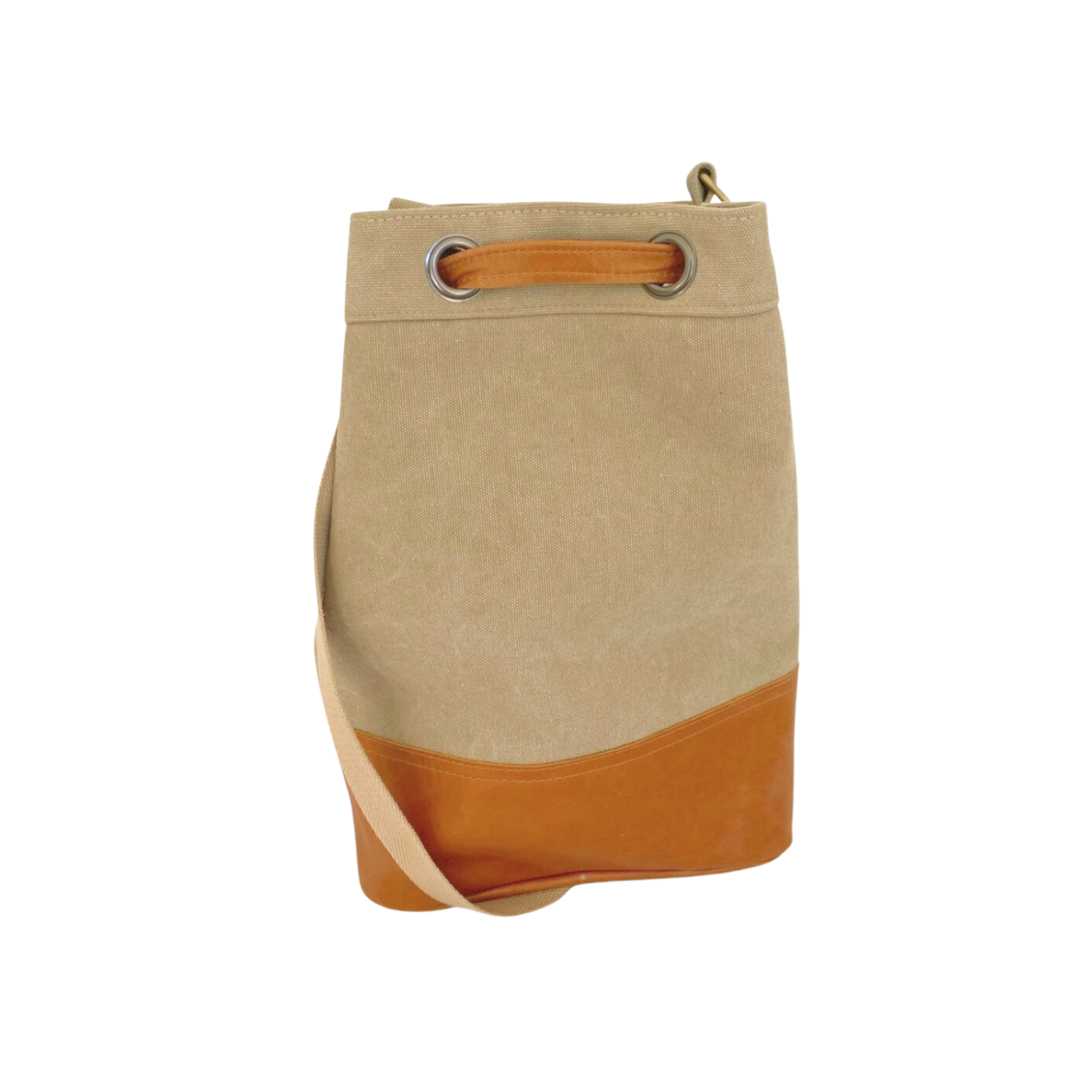 beige drawstring tote bag