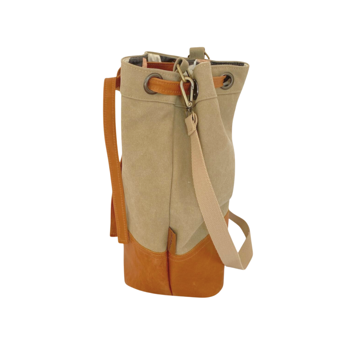 beige drawstring tote bag