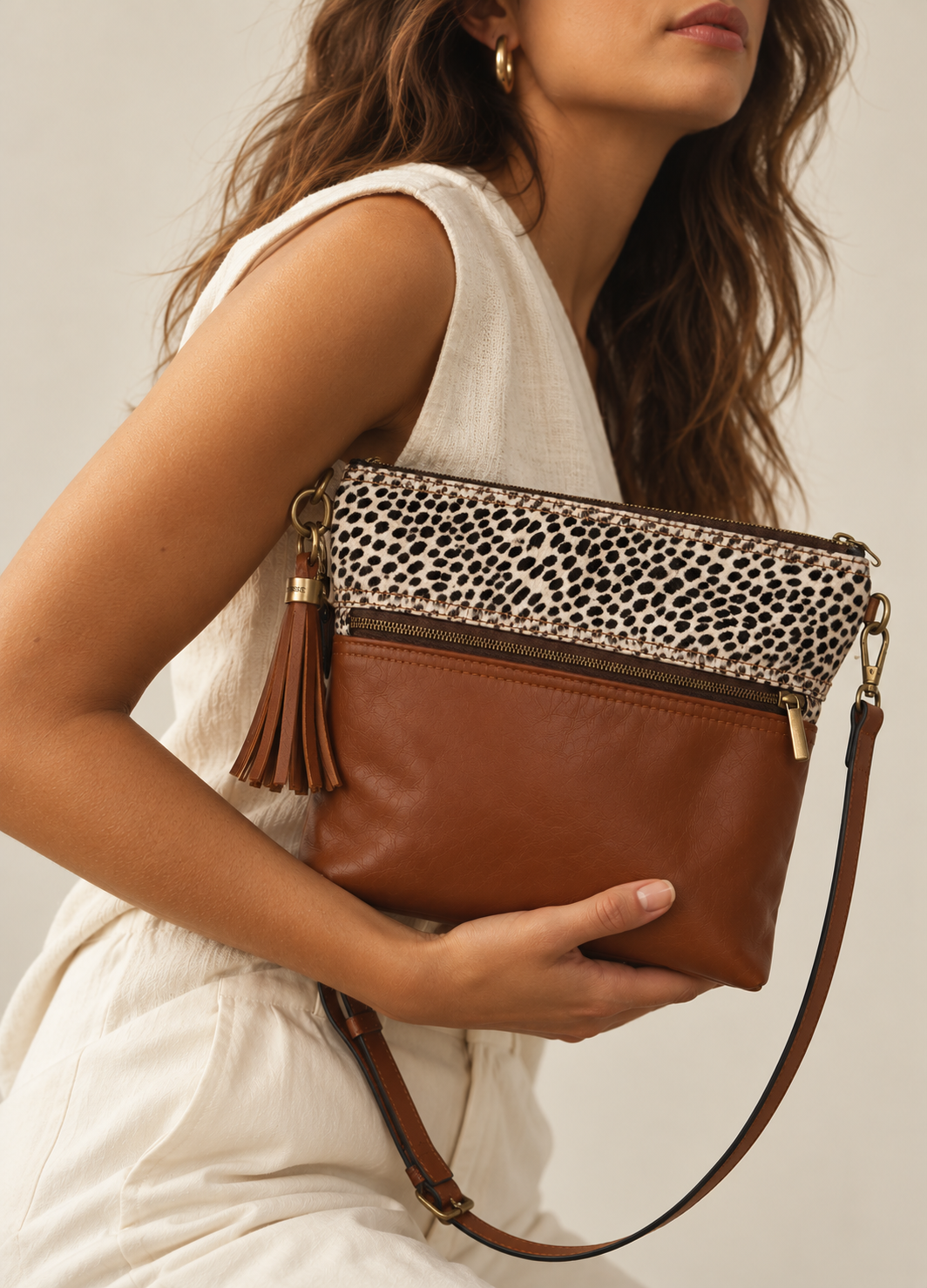The Signature Leather Bucket Chocolate/ Spot Trim