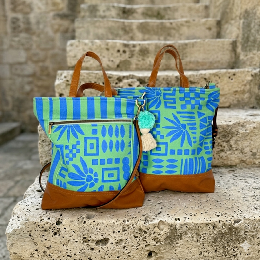 Blue/Green Paint splash floral Tote