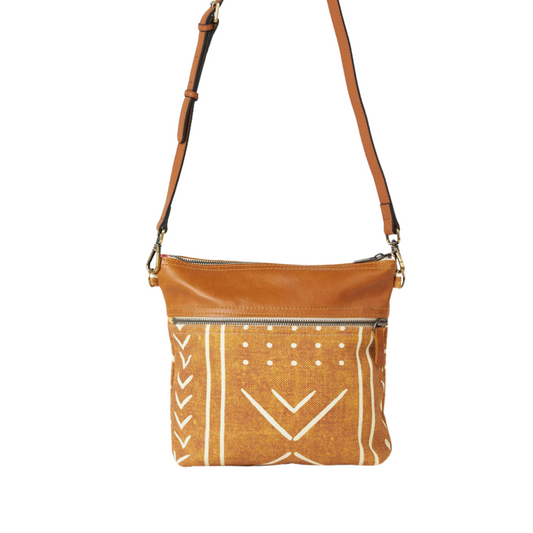 Tan Mudcloth Bucket Bag