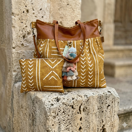 Tan Mudcloth Weekender